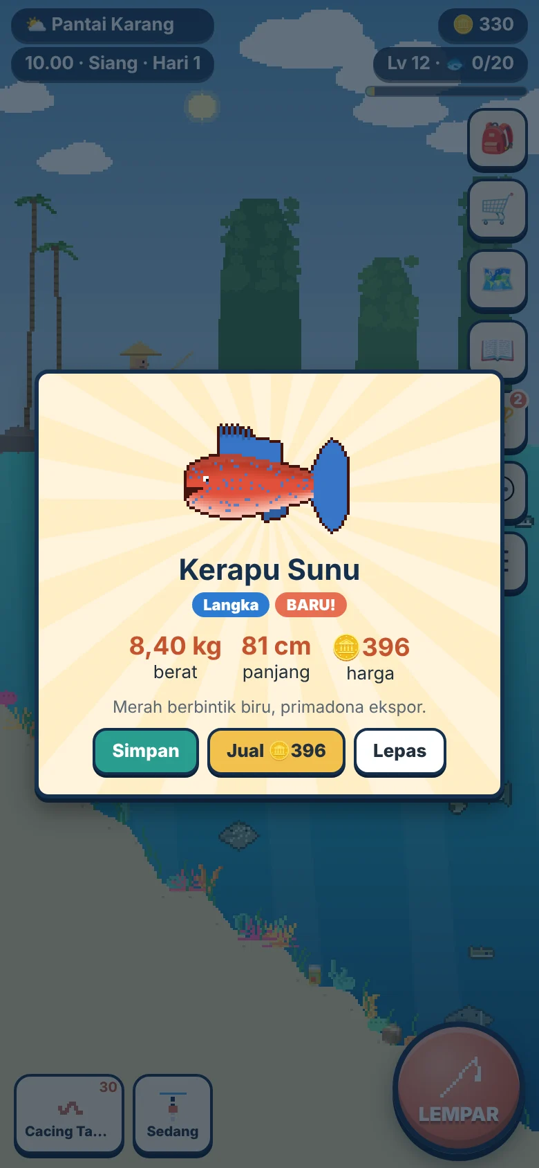 Kartu tangkapan Kerapu Sunu 8,4 kg