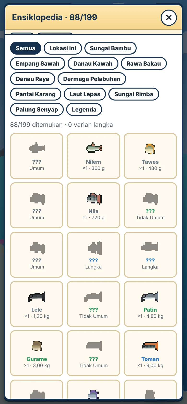 Ensiklopedia ikan dengan filter lokasi